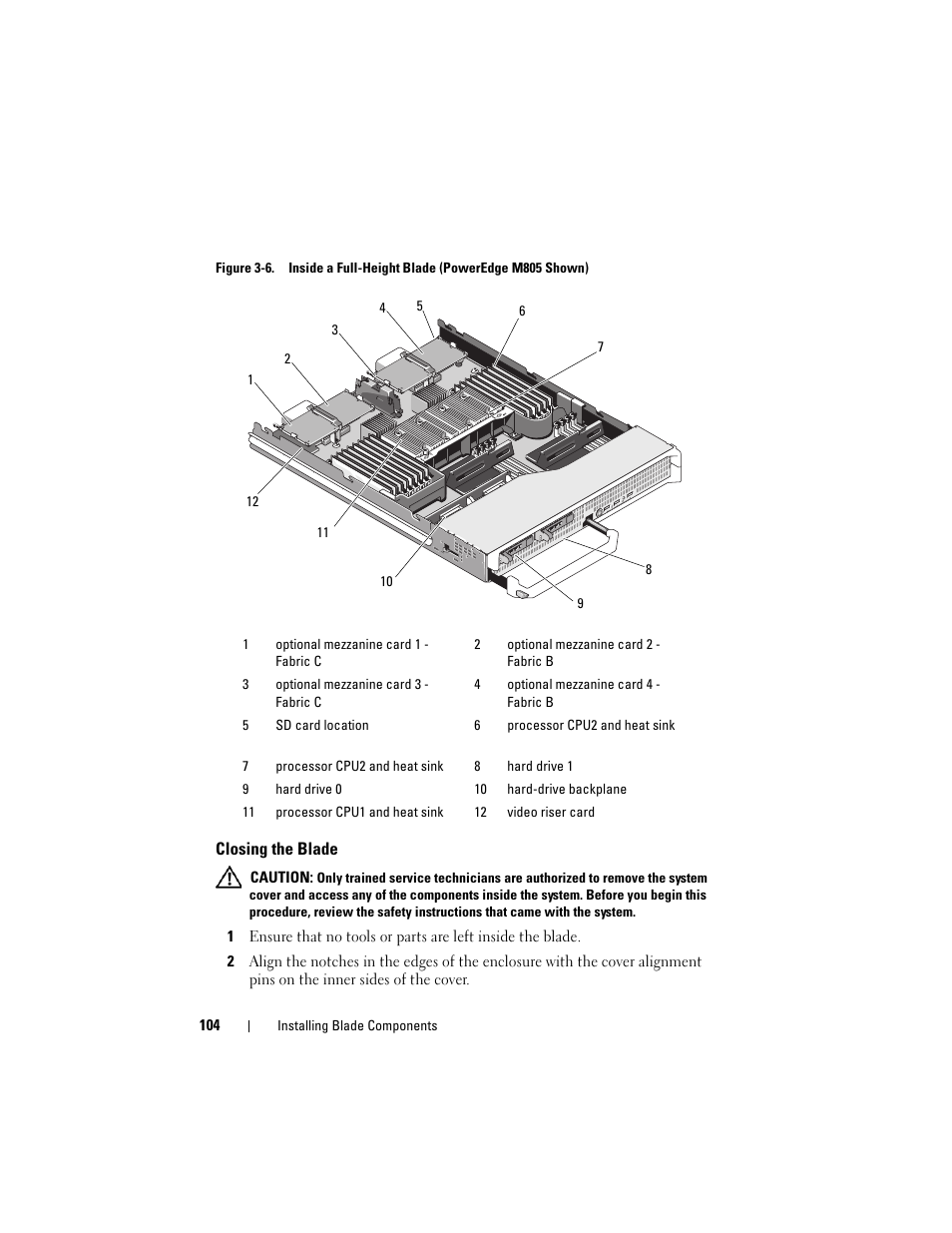 Closing the blade | Dell PowerEdge M805 User Manual | Page 104 / 236