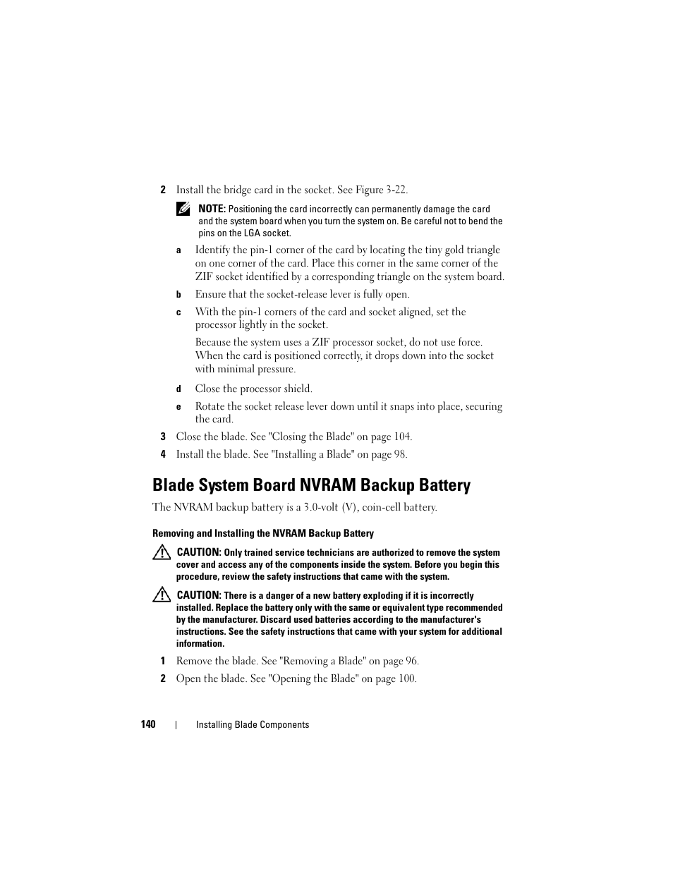 Blade system board nvram backup battery | Dell PowerEdge M805 User Manual | Page 140 / 236