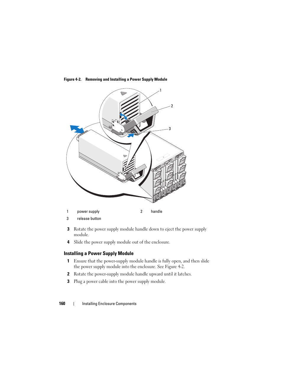Installing a power supply module | Dell PowerEdge M805 User Manual | Page 160 / 236