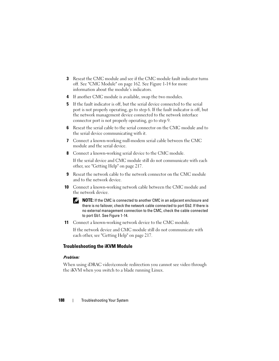 Troubleshooting the ikvm module | Dell PowerEdge M805 User Manual | Page 188 / 236