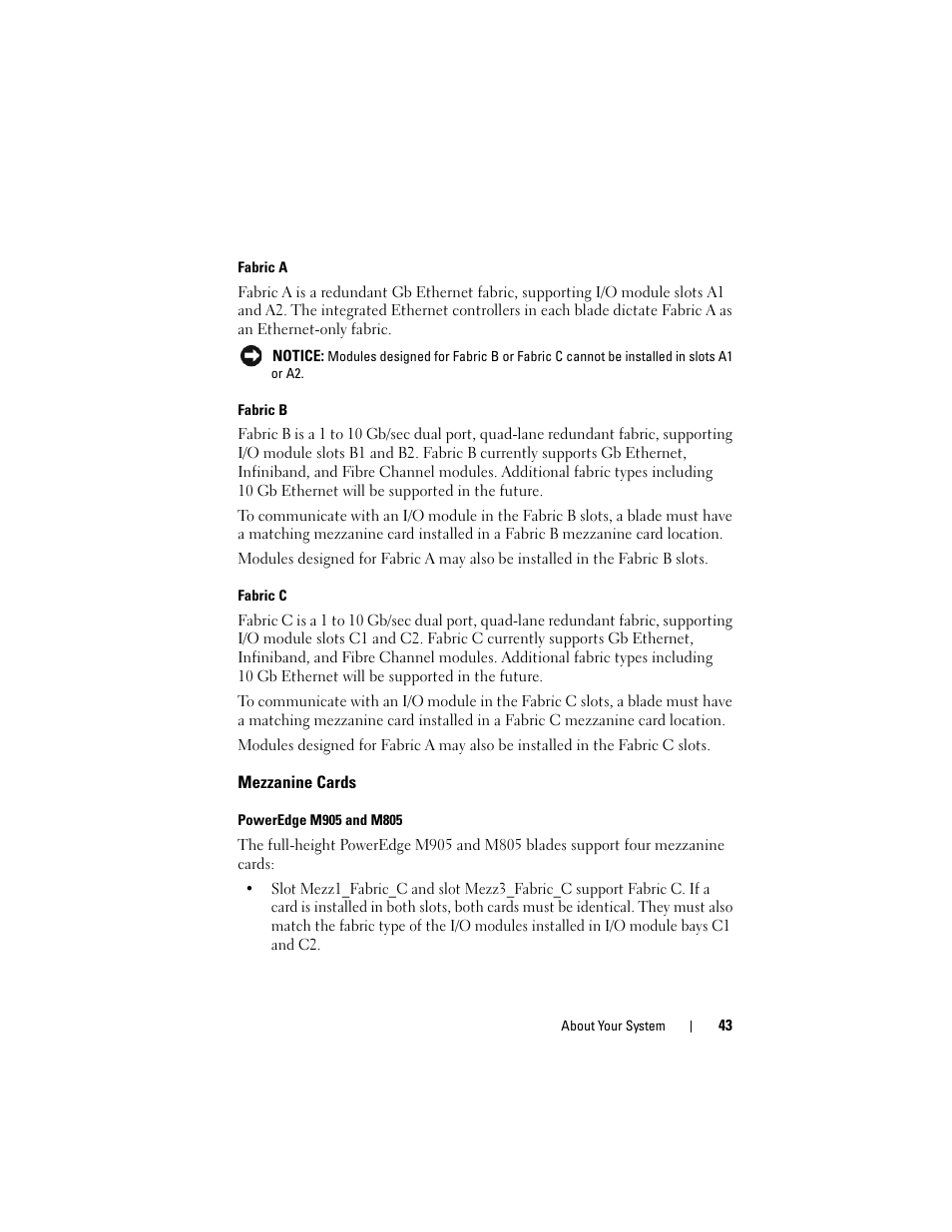 Mezzanine cards | Dell PowerEdge M805 User Manual | Page 43 / 236