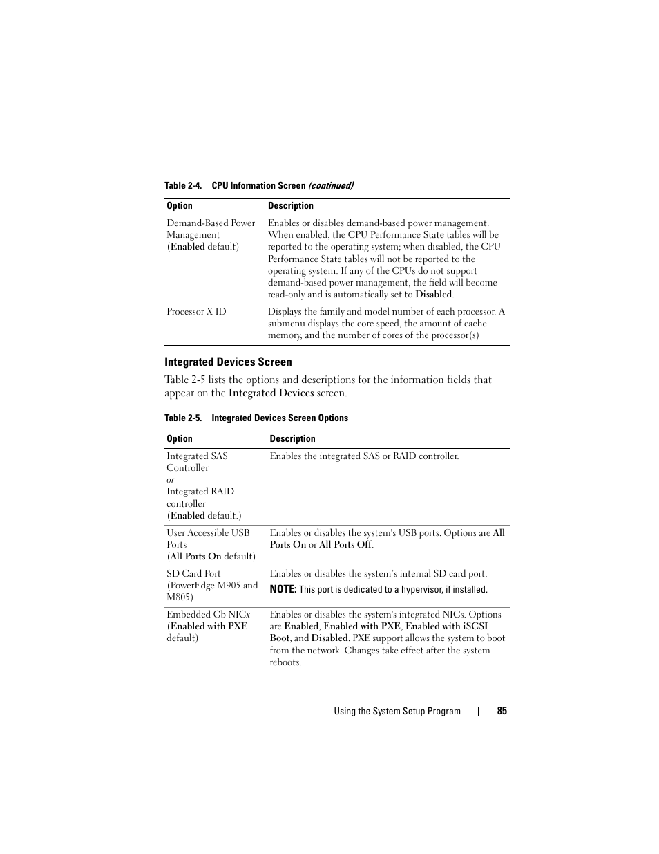 Integrated devices screen | Dell PowerEdge M805 User Manual | Page 85 / 236