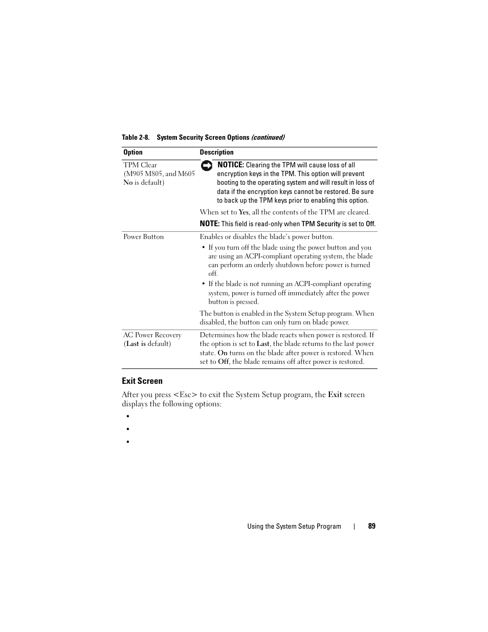 Exit screen | Dell PowerEdge M805 User Manual | Page 89 / 236