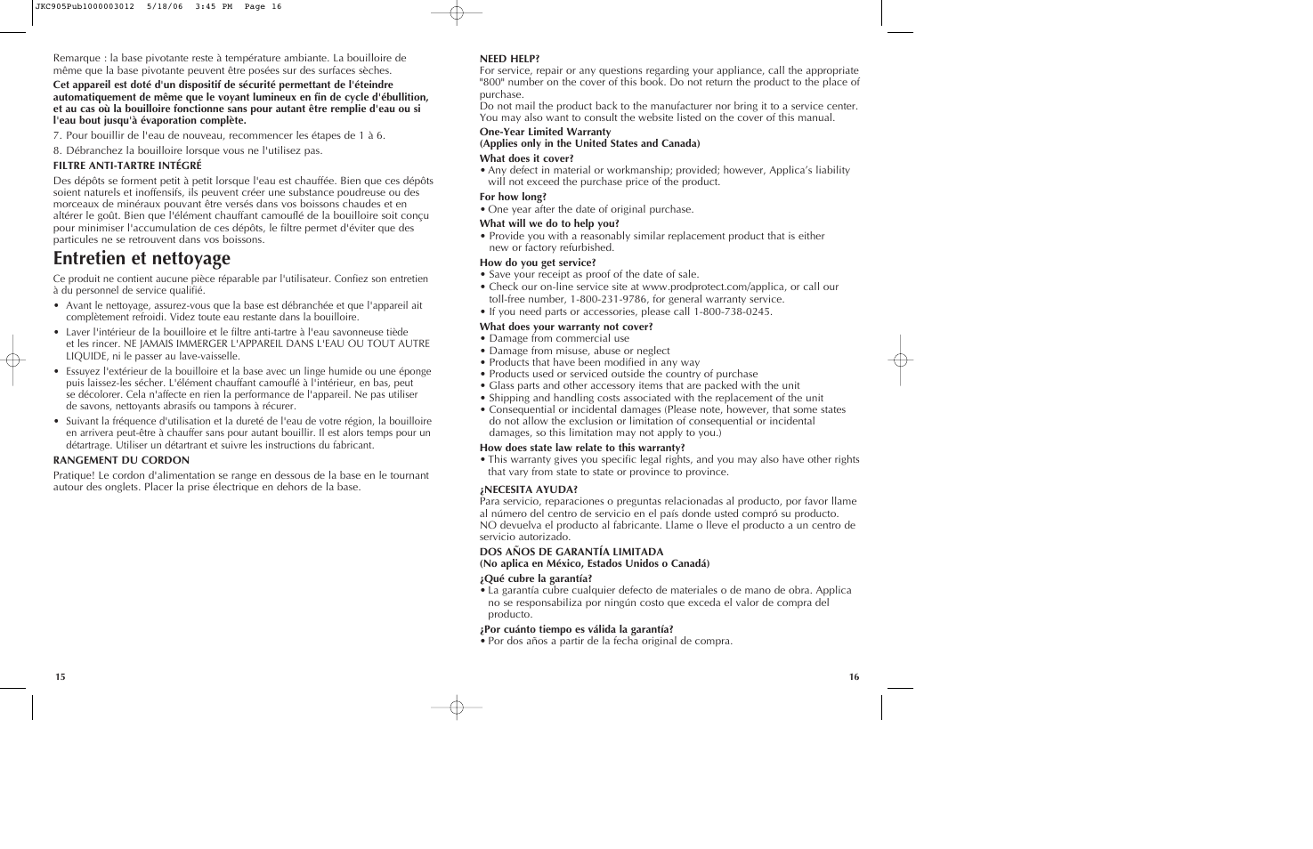 Entretien et nettoyage | Black & Decker JKC905 User Manual | Page 9 / 11