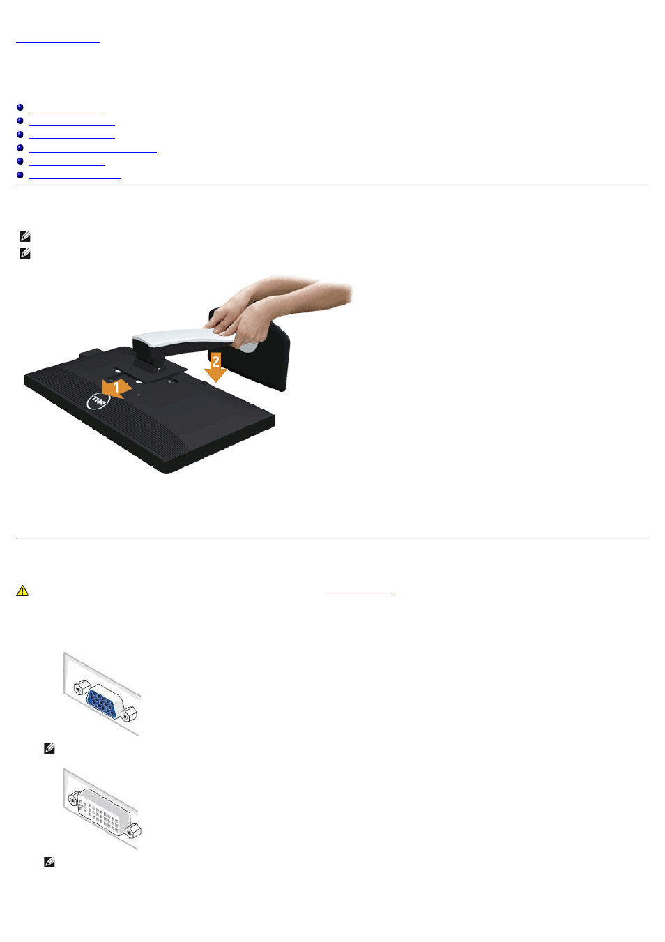 Setting up the monitor, Attaching the stand, Connecting your monitor | Dell P2312H Monitor User Manual | Page 20 / 55