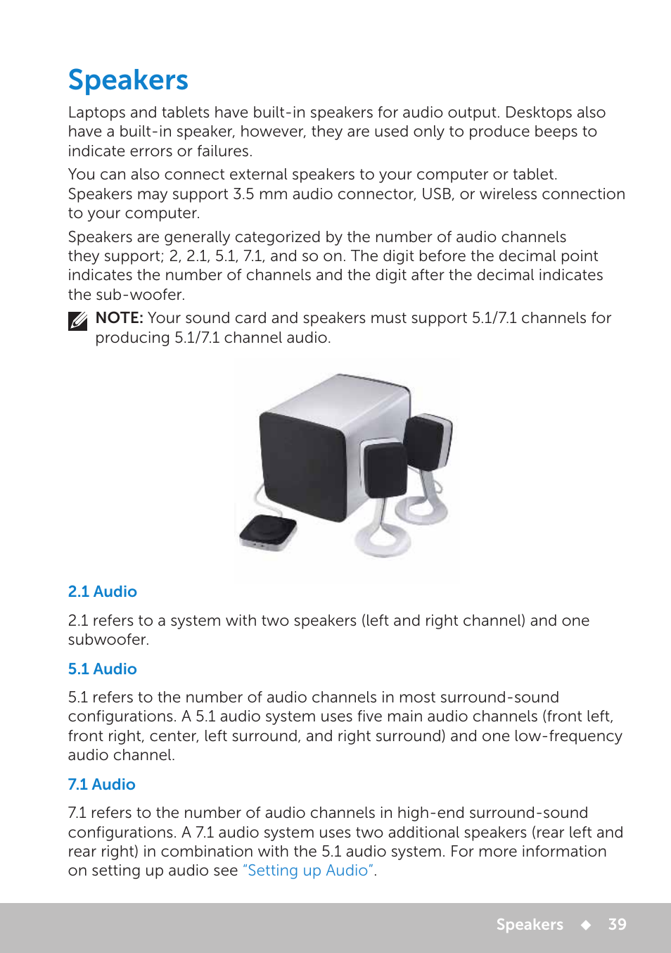 Speakers, 1 audio, Speakers 39 | Dell Inspiron 13 7000 Series 2-in-1(7348, Early 2015) User Manual | Page 39 / 102