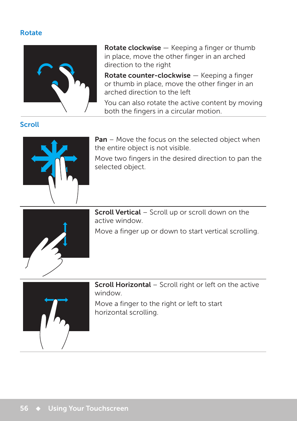 Rotate, Scroll, Rotate 56 | Scroll 56 | Dell Inspiron 13 7000 Series 2-in-1(7348, Early 2015) User Manual | Page 56 / 102