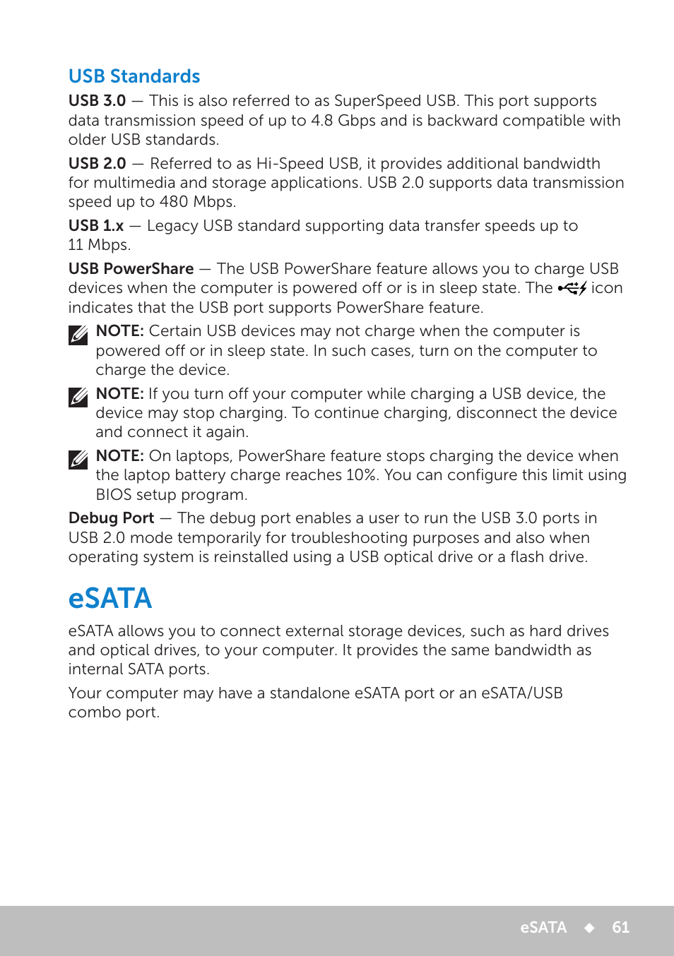 Esata, Esata 61 | Dell Inspiron 13 7000 Series 2-in-1(7348, Early 2015) User Manual | Page 61 / 102
