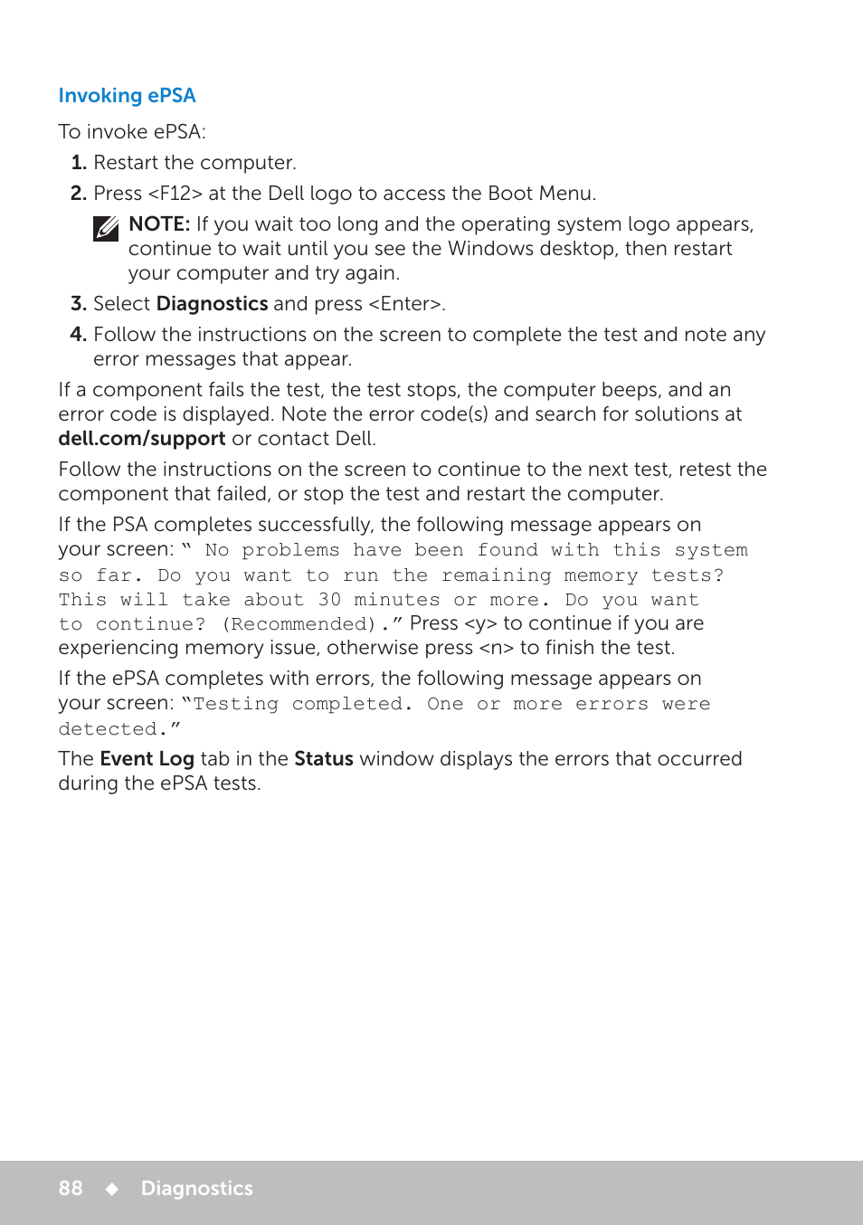 Invoking epsa | Dell Inspiron 13 7000 Series 2-in-1(7348, Early 2015) User Manual | Page 88 / 102