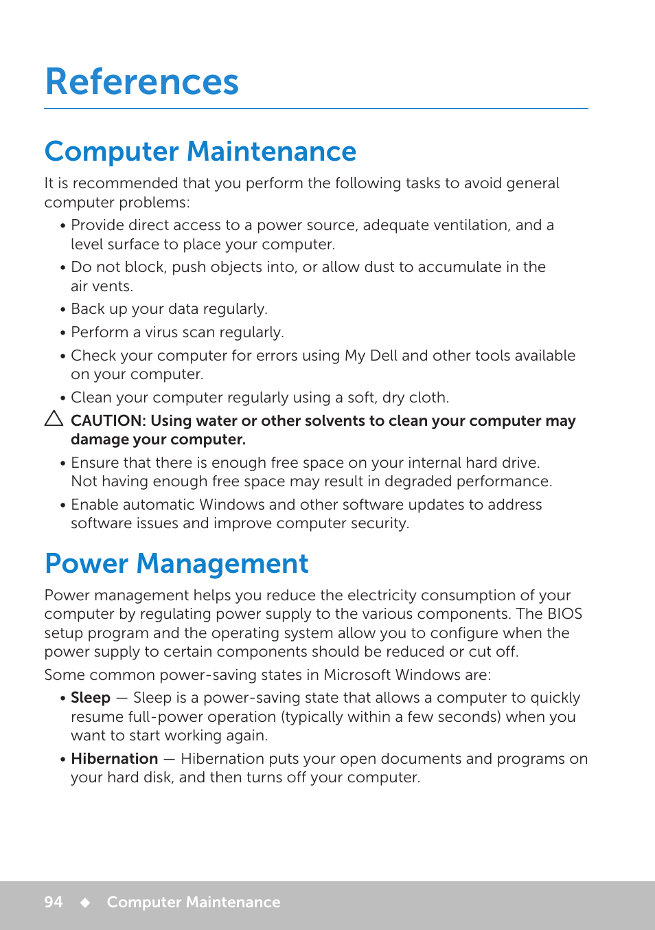 References, Computer maintenance, Power management | References 94 | Dell Inspiron 13 7000 Series 2-in-1(7348, Early 2015) User Manual | Page 94 / 102