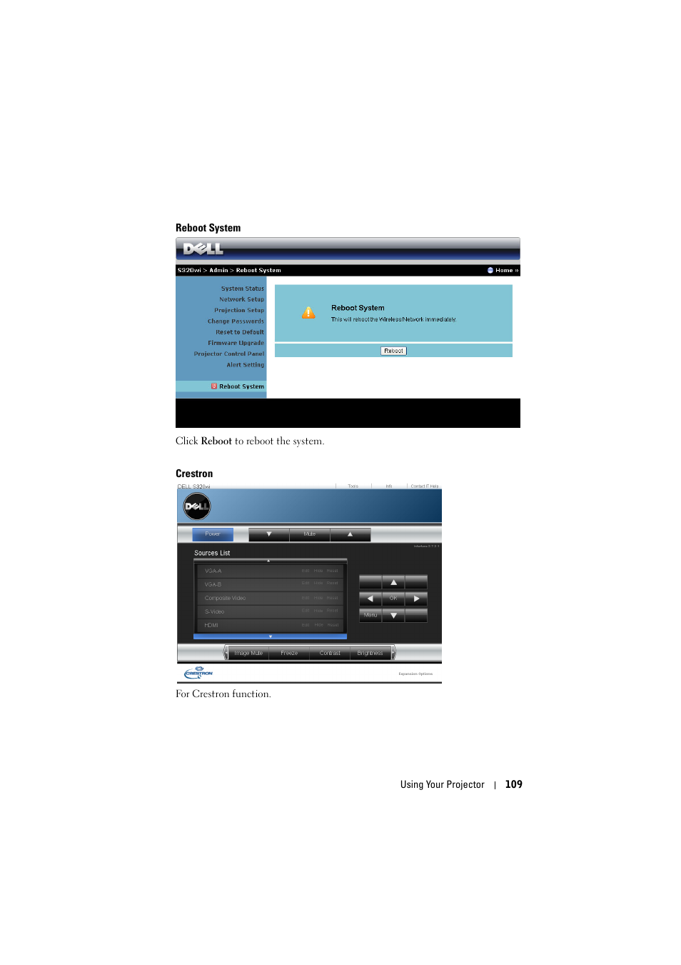 Reboot system | Dell S320wi Projector User Manual | Page 109 / 152