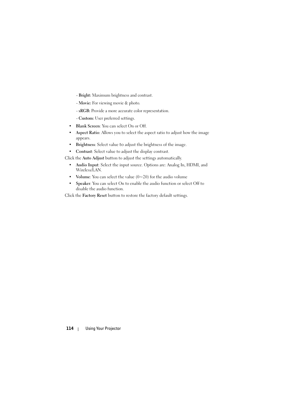 Dell S320wi Projector User Manual | Page 114 / 152