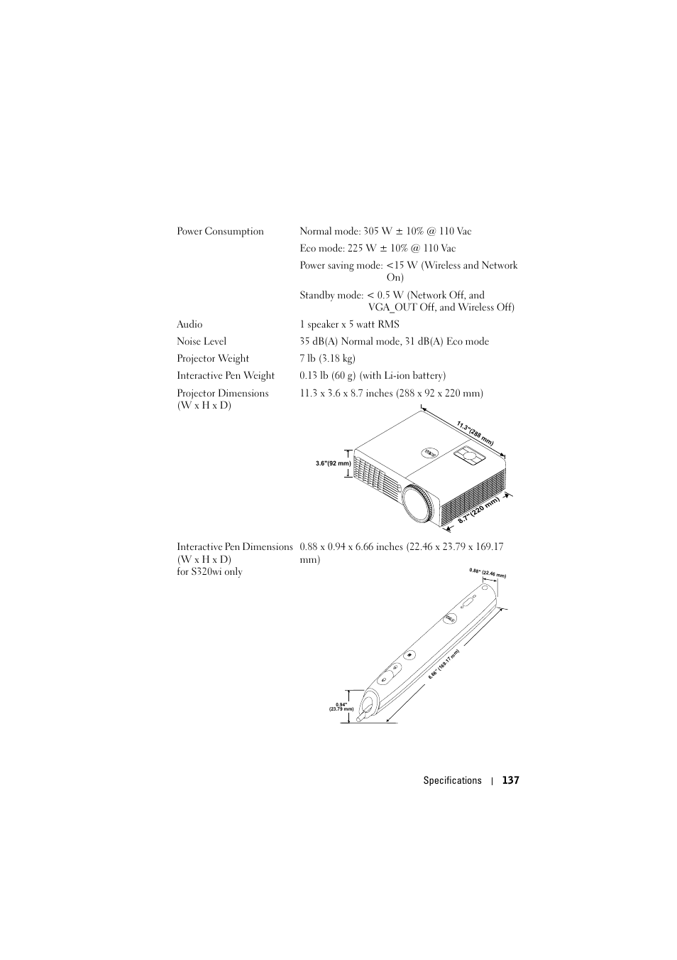Dell S320wi Projector User Manual | Page 137 / 152