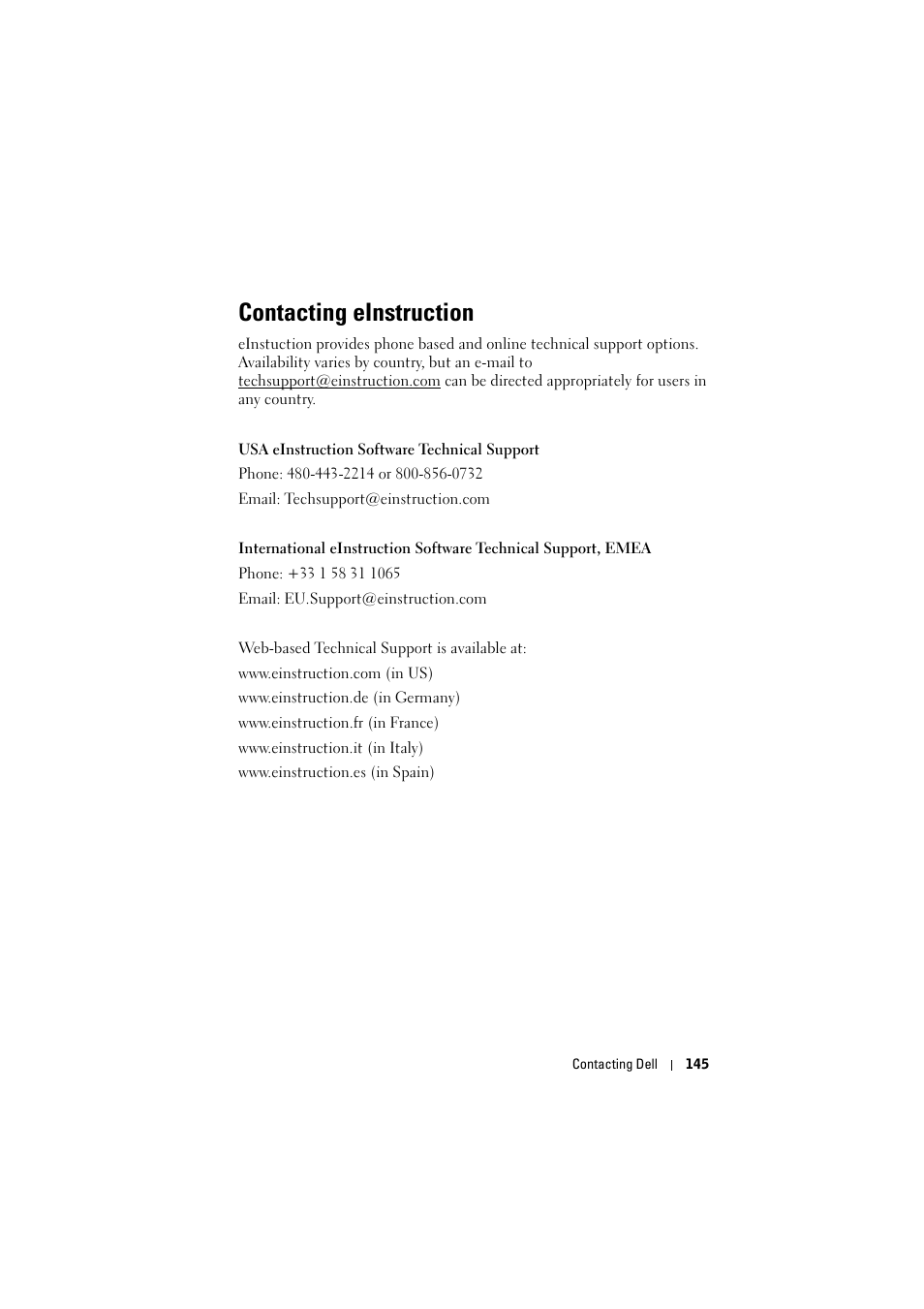 Contacting einstruction | Dell S320wi Projector User Manual | Page 145 / 152