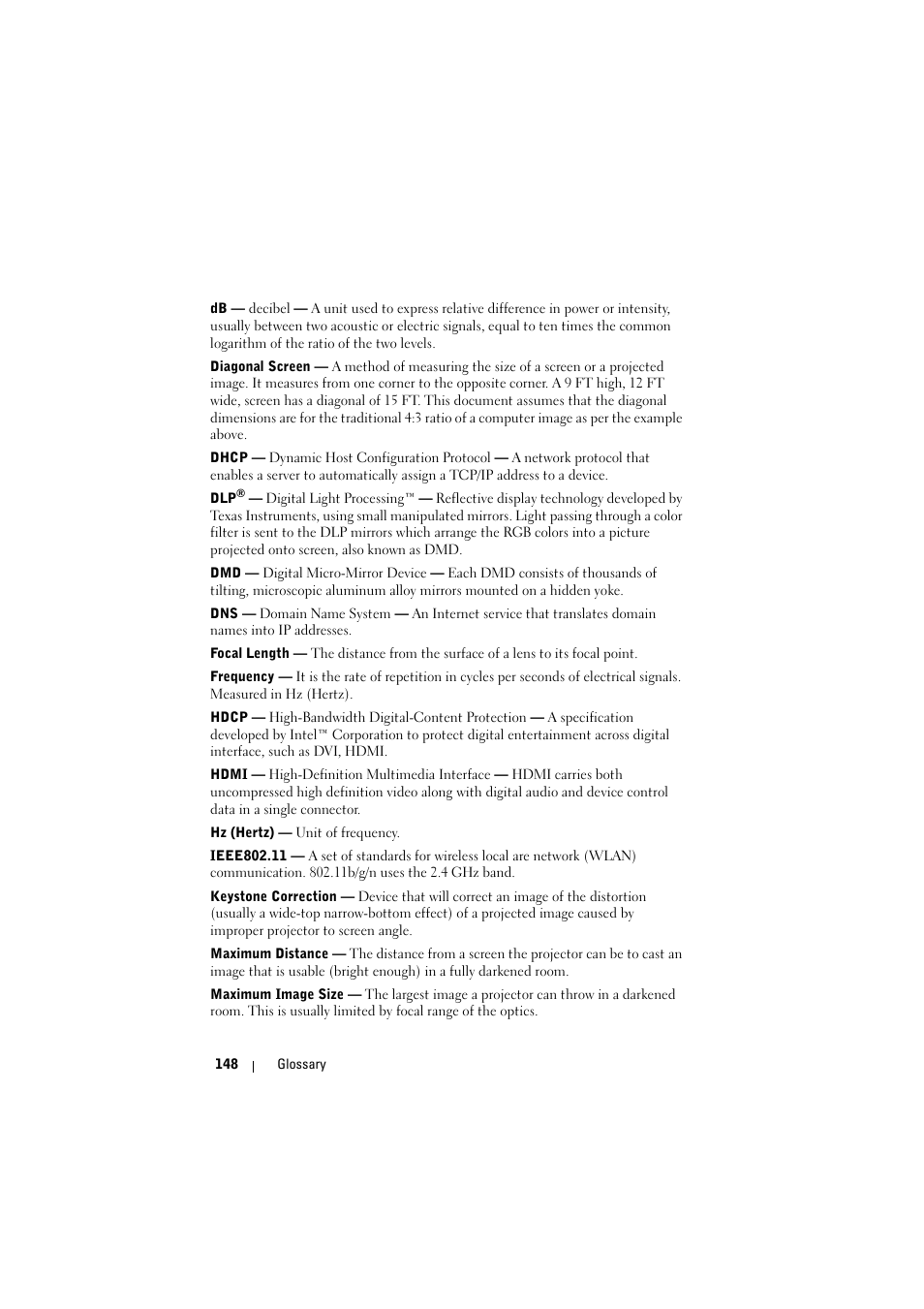 Dell S320wi Projector User Manual | Page 148 / 152
