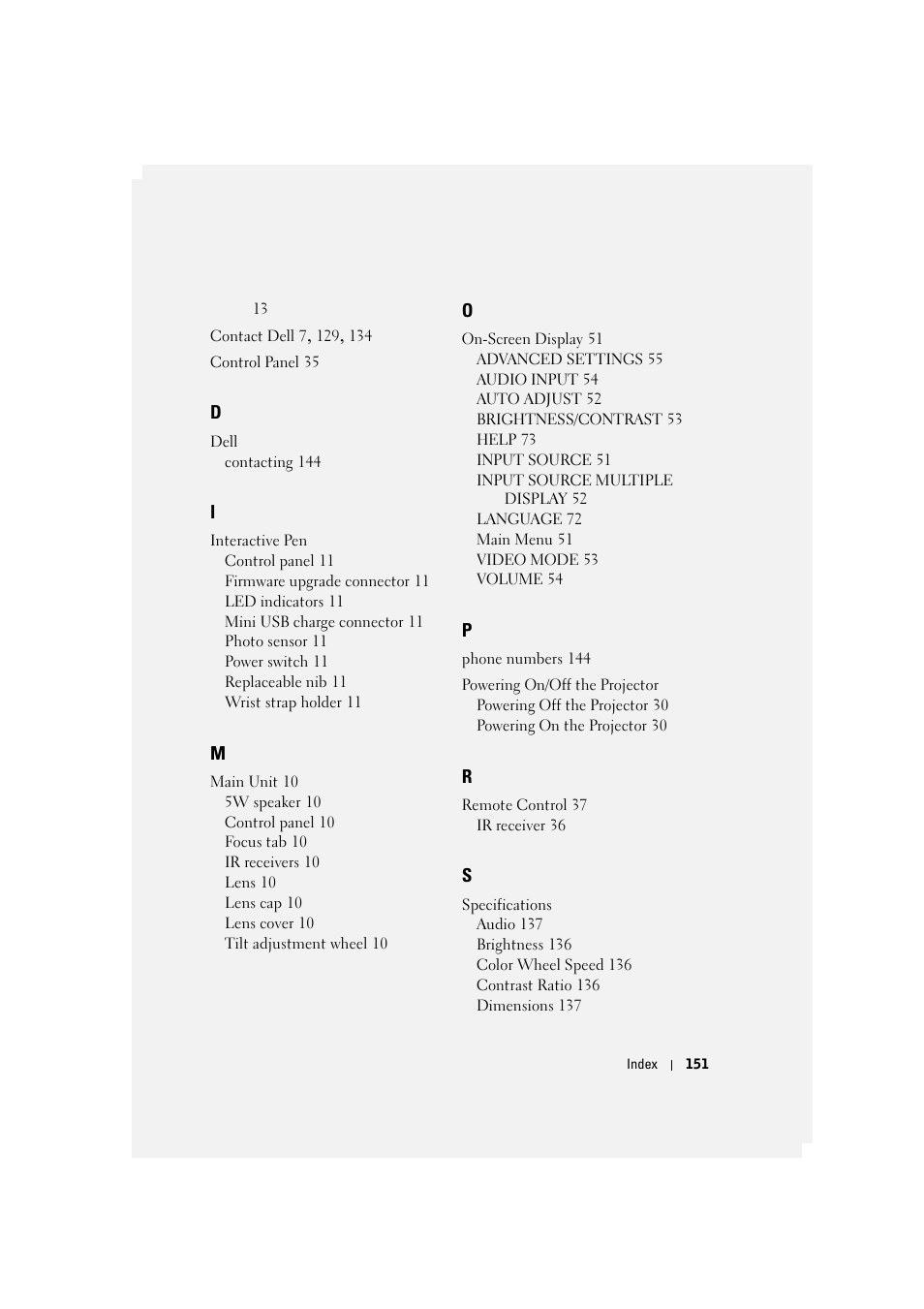 Dell S320wi Projector User Manual | Page 151 / 152