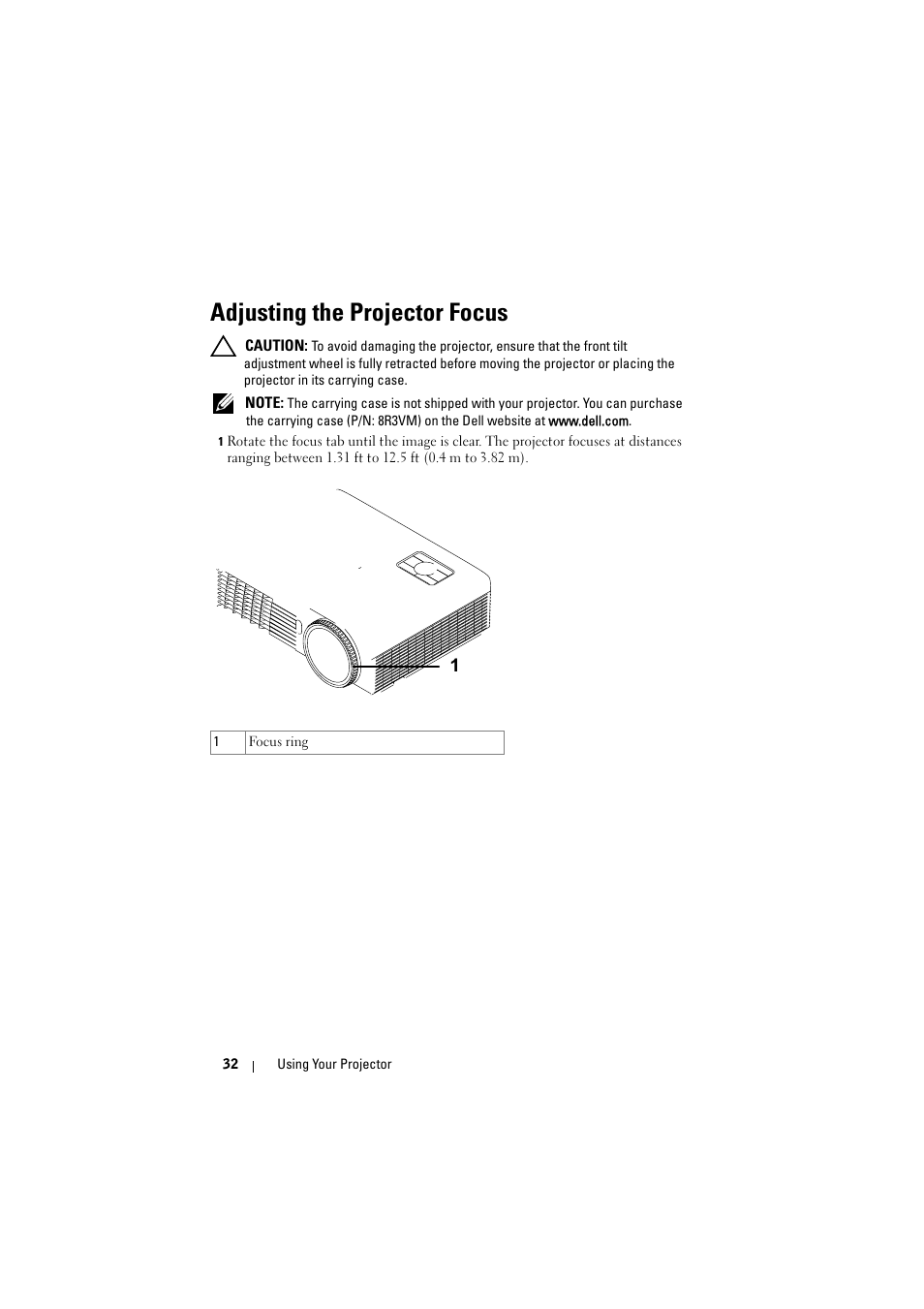 Adjusting the projector focus | Dell S320wi Projector User Manual | Page 32 / 152