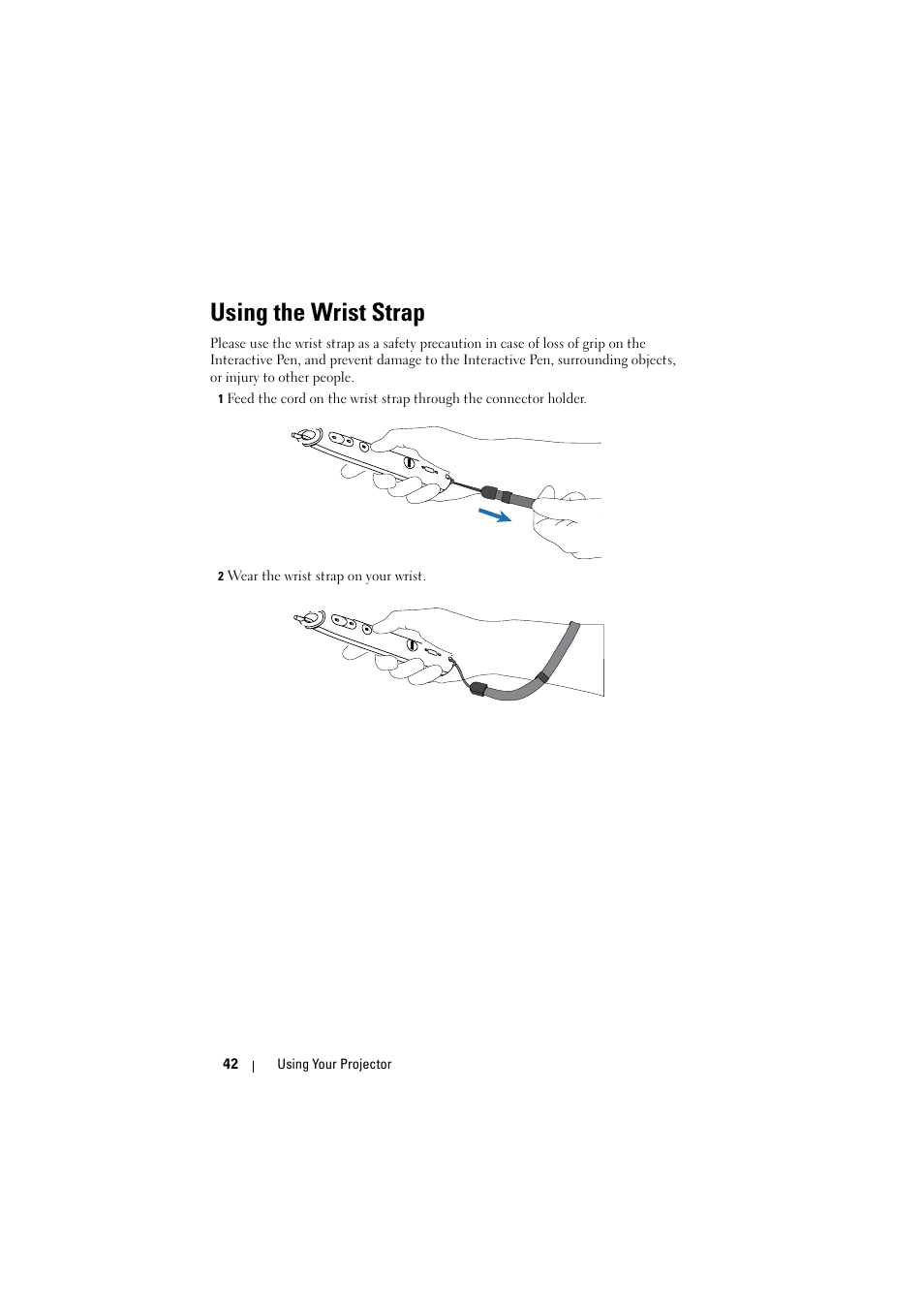 Using the wrist strap | Dell S320wi Projector User Manual | Page 42 / 152