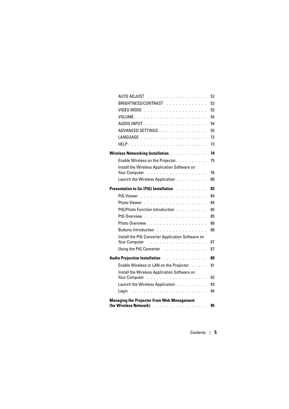 Dell S320wi Projector User Manual | Page 5 / 152