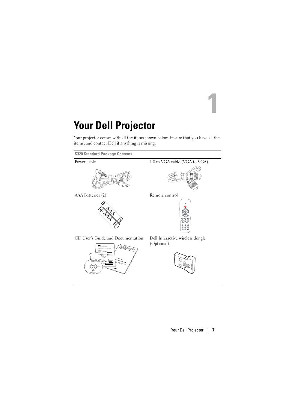 Your dell projector | Dell S320wi Projector User Manual | Page 7 / 152