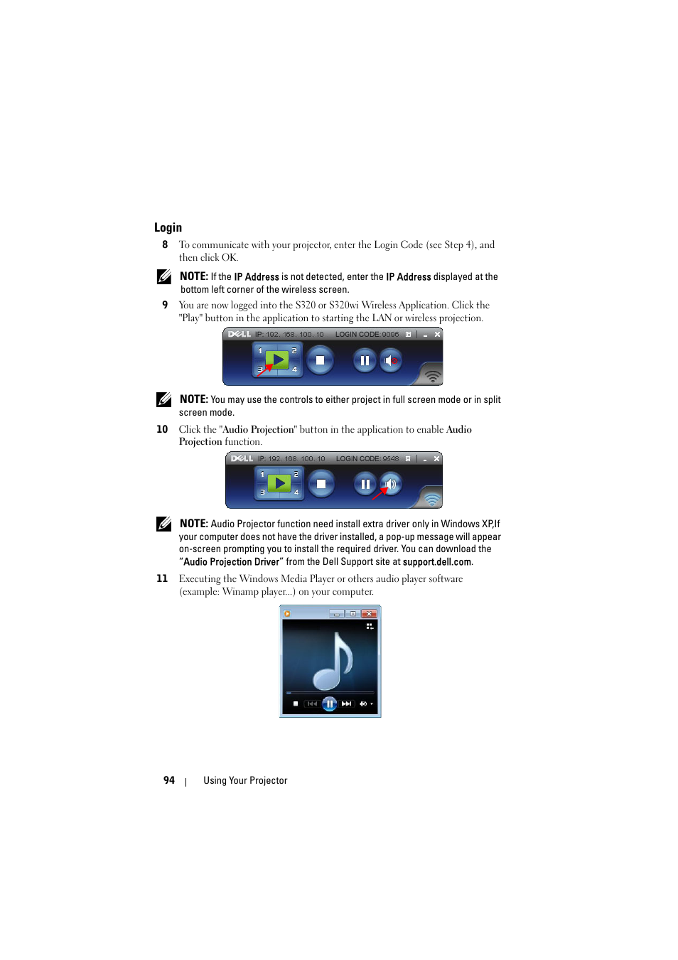 Login | Dell S320wi Projector User Manual | Page 94 / 152