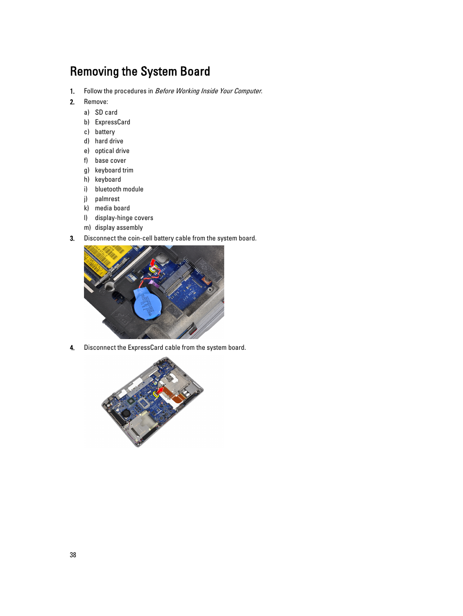 Removing the system board | Dell Latitude E6330 (Mid 2012) User Manual | Page 38 / 81