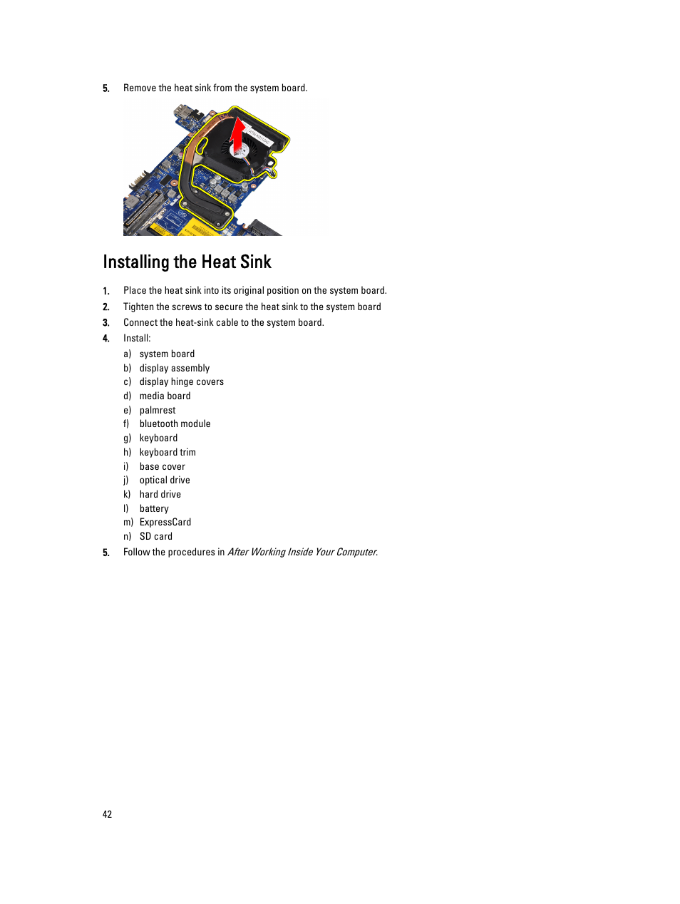 Installing the heat sink | Dell Latitude E6330 (Mid 2012) User Manual | Page 42 / 81