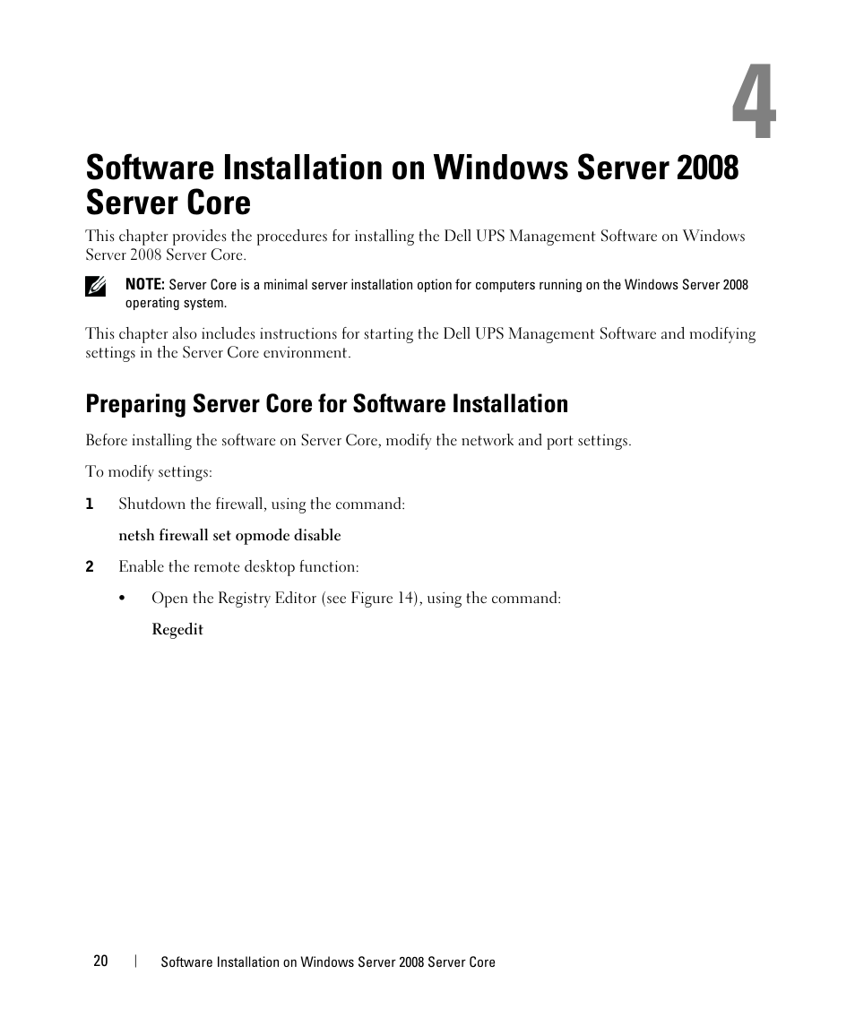 Preparing server core for software installation | Dell UPS 1920T User Manual | Page 20 / 28