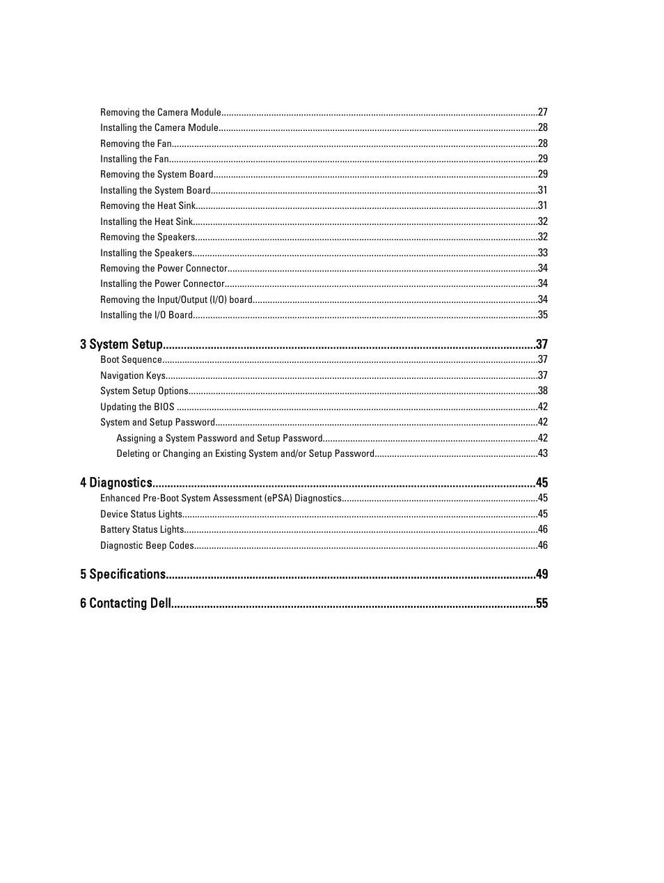 3 system setup, 4 diagnostics, 5 specifications 6 contacting dell | Dell Vostro 3360 (Early 2012) User Manual | Page 4 / 55