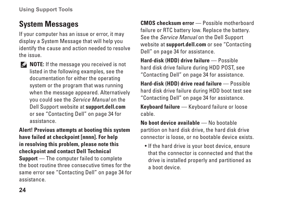 System messages | Dell Inspiron 1410 (Late 2008) User Manual | Page 26 / 52