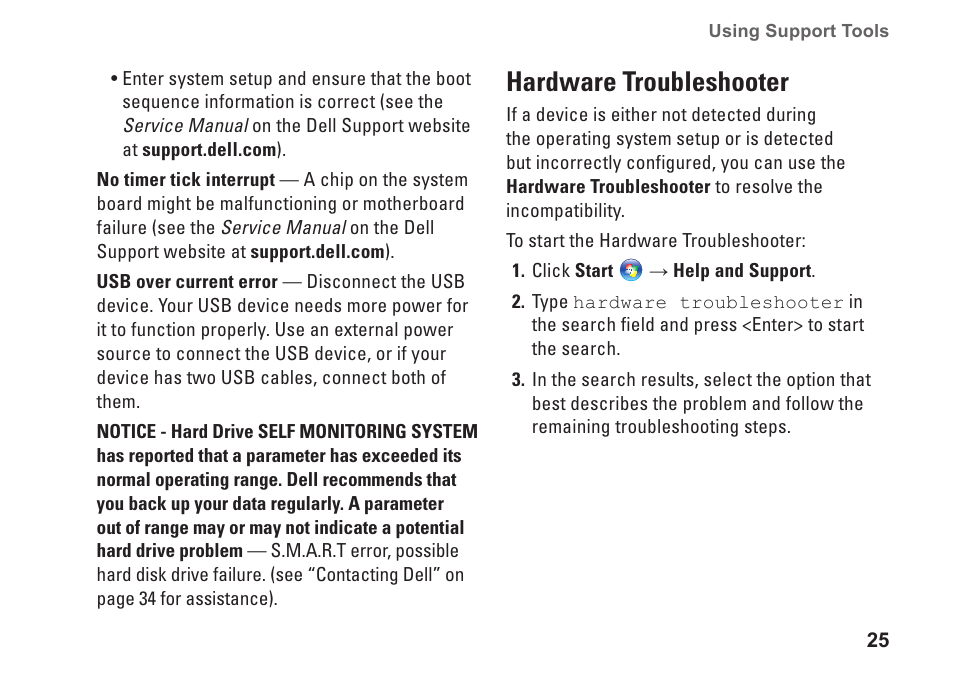 Hardware troubleshooter | Dell Inspiron 1410 (Late 2008) User Manual | Page 27 / 52