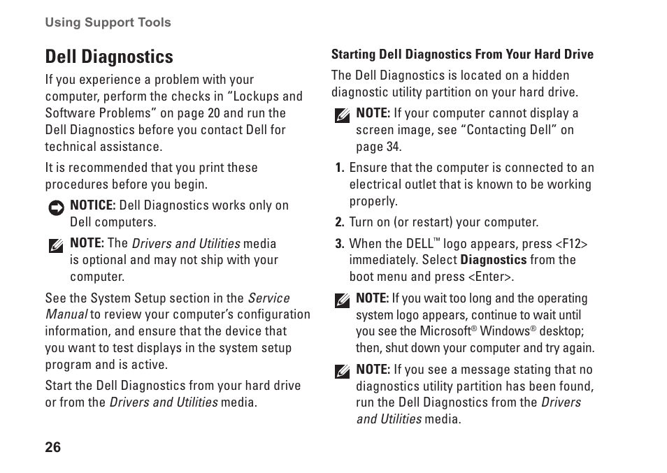 Dell diagnostics | Dell Inspiron 1410 (Late 2008) User Manual | Page 28 / 52