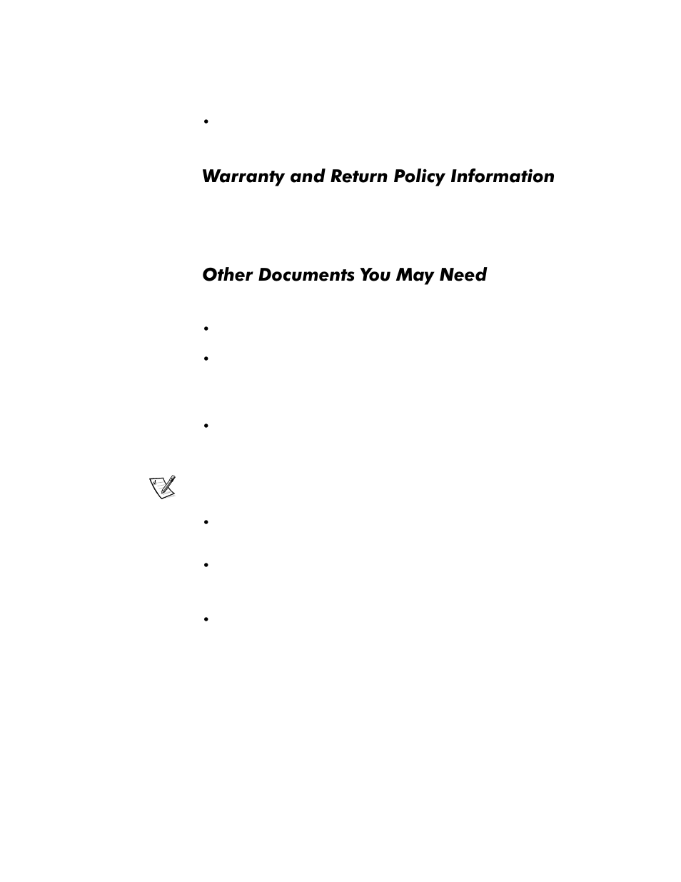 Warranty and return policy information, Other documents you may need, Duudqw\dqg5hwxuq3rolf\,qirupdwlrq | 2wkhu'rfxphqwv<rx0d\1hhg | Dell OptiPlex G1 User Manual | Page 10 / 164