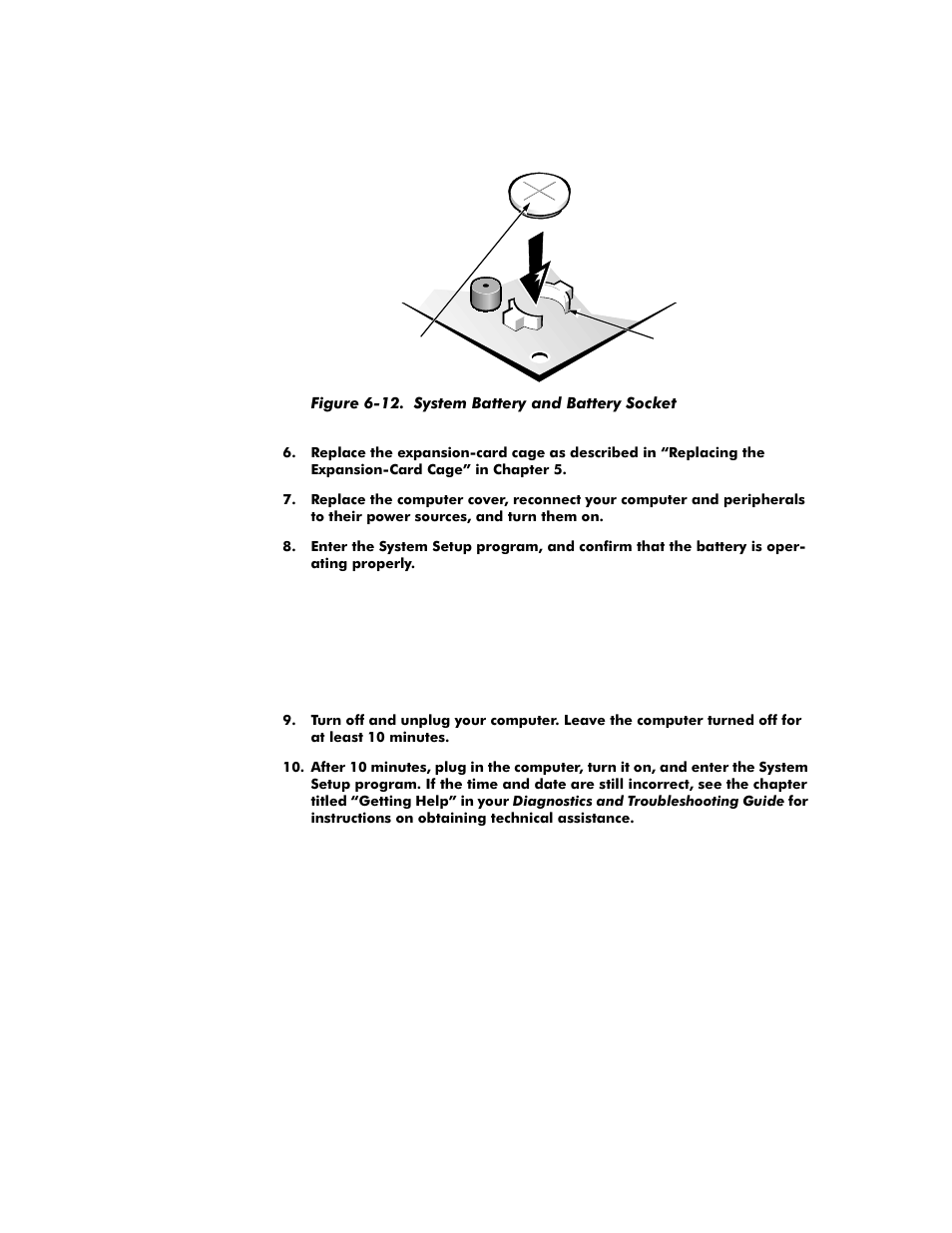 Figure 6-12. system battery and battery socket -18 | Dell OptiPlex G1 User Manual | Page 112 / 164