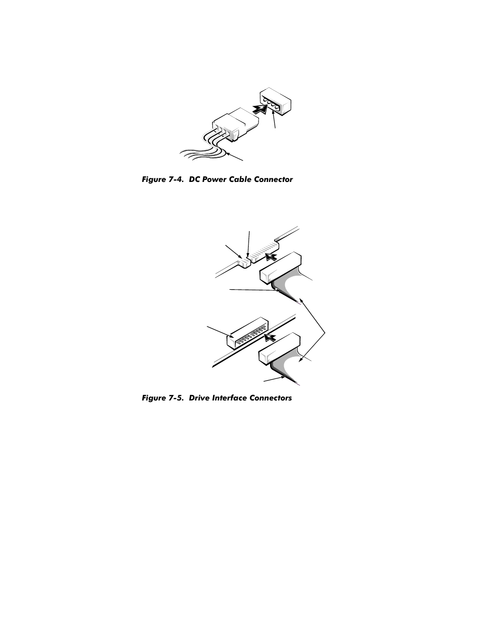 Figure 7-4, Dc power cable connector -4, Figure 7-5 | Drive interface connectors -4 | Dell OptiPlex G1 User Manual | Page 116 / 164