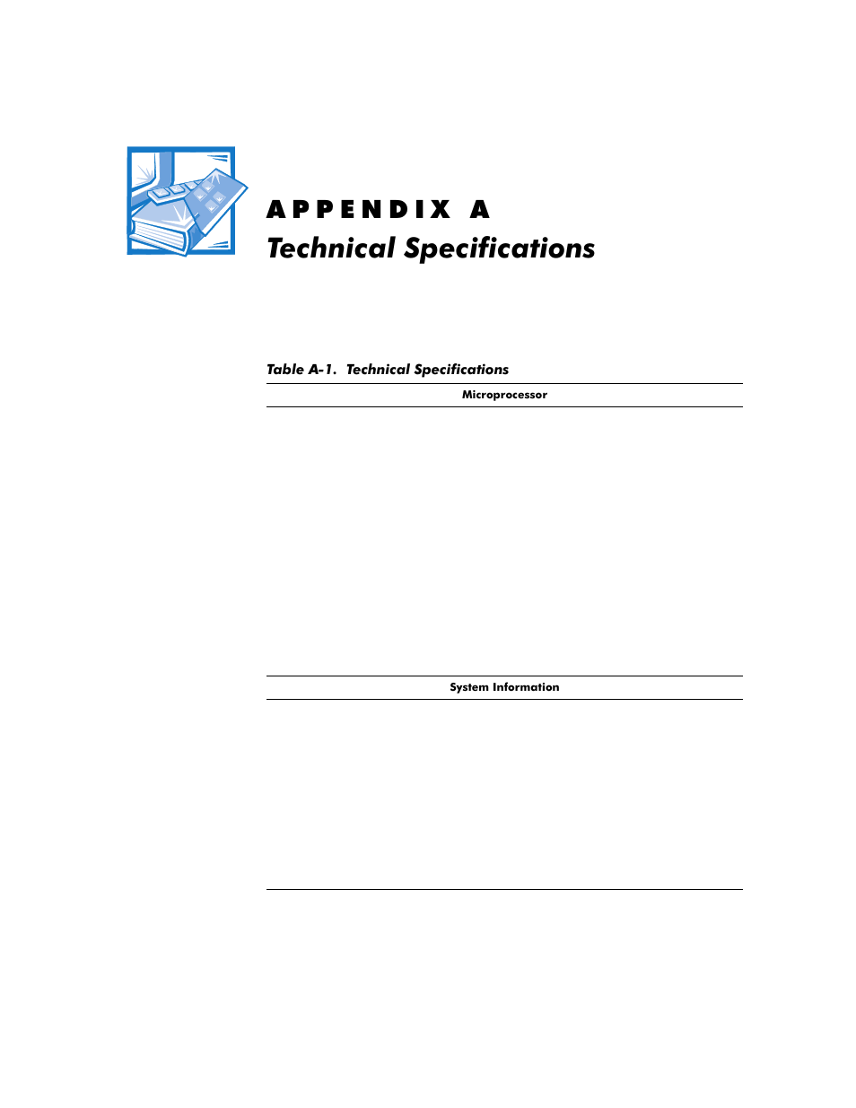 Technical specifications, Sshqgl, 7hfkqlfdo6shflilfdwlrqv | Table a-1 | Dell OptiPlex G1 User Manual | Page 129 / 164