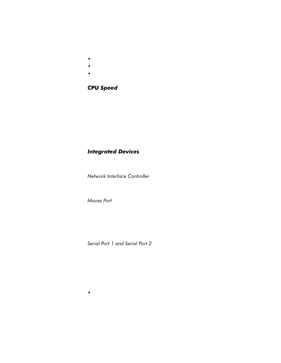 Cpu speed, Integrated devices, Network interface controller | Mouse port, Serial port 1 and serial port 2, Cpu speed -9, Integrated devices -9, Network interface controller -9, Mouse port -9, Serial port 1 and serial port 2 -9 | Dell OptiPlex G1 User Manual | Page 43 / 164