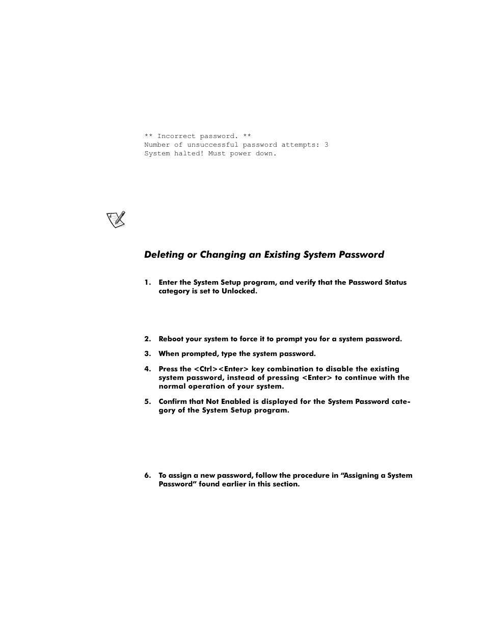 Deleting or changing an existing system password, Hohwlqjru&kdqjlqjdq([lvwlqj6\vwhp3dvvzrug | Dell OptiPlex G1 User Manual | Page 52 / 164