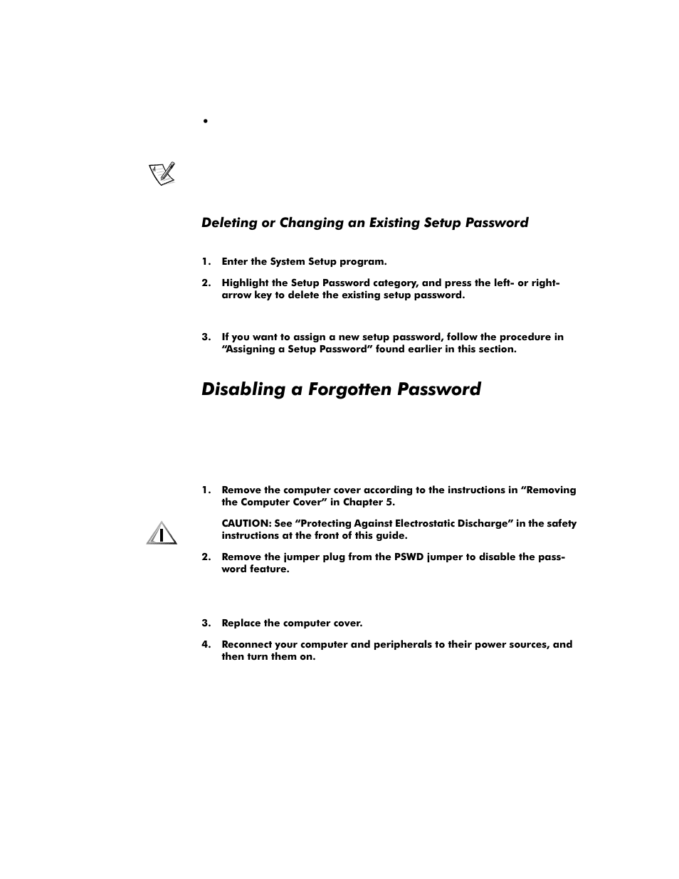 Deleting or changing an existing setup password, Disabling a forgotten password, Disabling a forgotten password -20 | Lvdeolqjd)rujrwwhq3dvvzrug | Dell OptiPlex G1 User Manual | Page 54 / 164