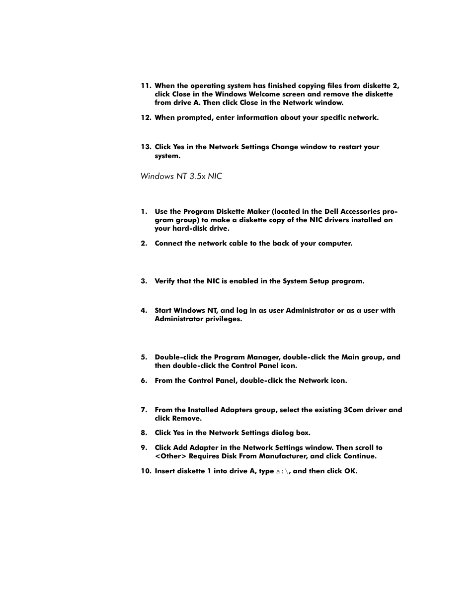 Windows nt 3.5x nic, Windows nt 3.5x nic -4 | Dell OptiPlex G1 User Manual | Page 76 / 164