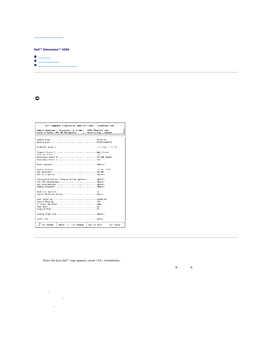 System setup program, Overview, Viewing settings | System setup program screens | Dell Dimension 4300 User Manual | Page 43 / 54