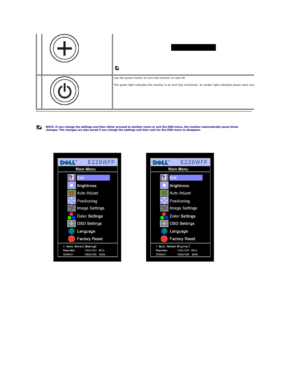 Using the osd menu | Dell E228WFP Monitor User Manual | Page 25 / 37