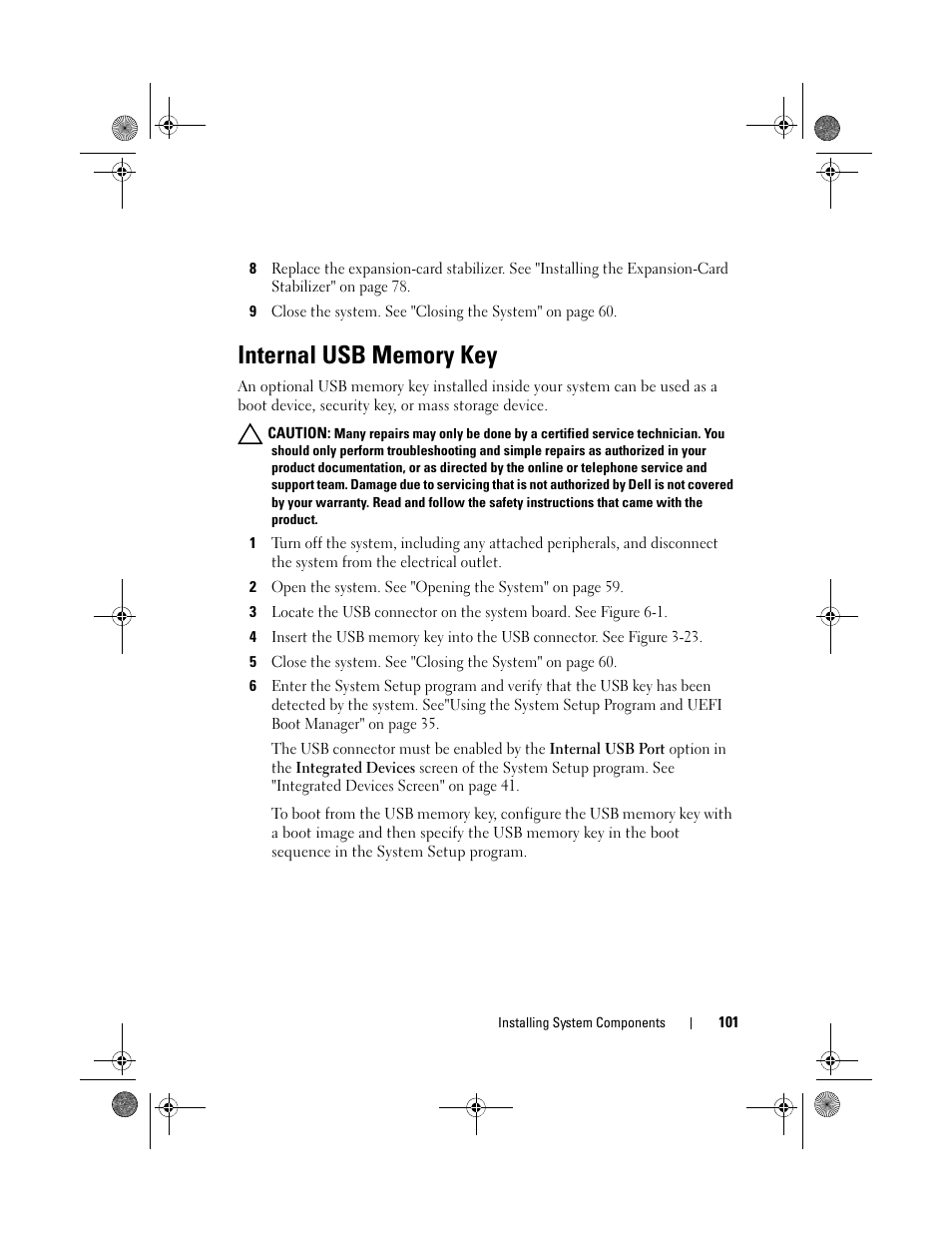 Internal usb memory key | Dell PowerEdge T110 II User Manual | Page 101 / 142