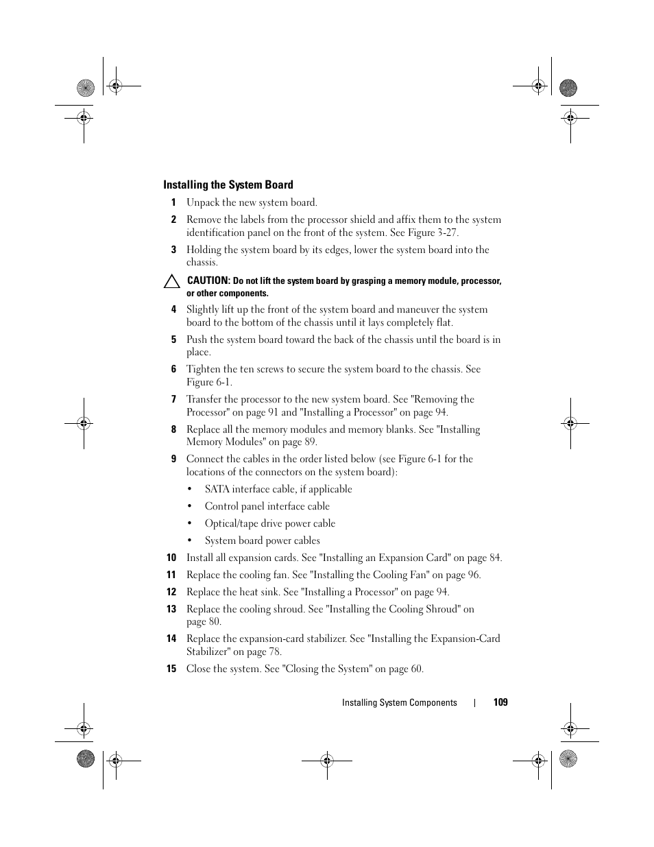 Installing the system board | Dell PowerEdge T110 II User Manual | Page 109 / 142