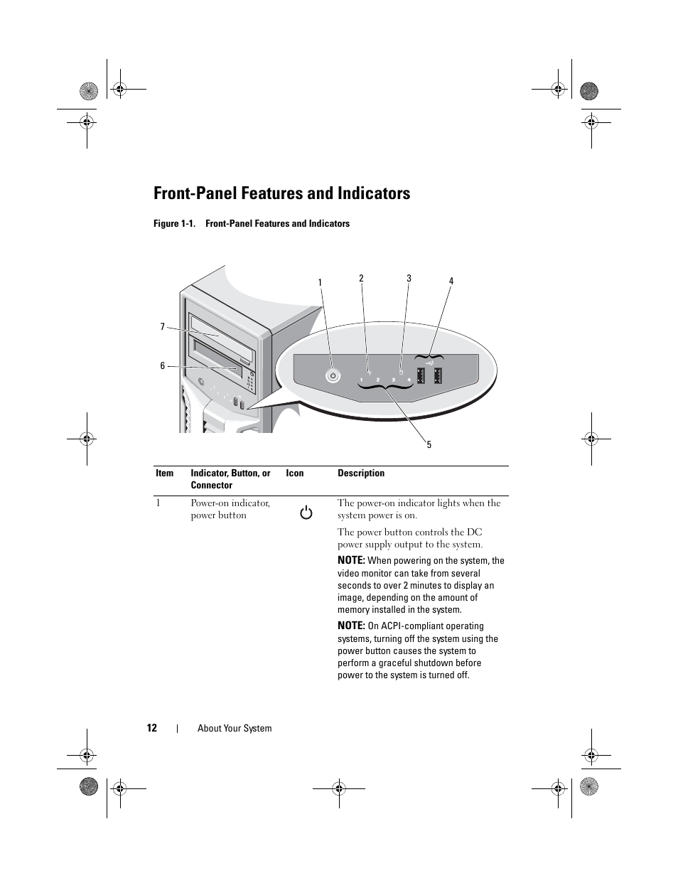 Front-panel features and indicators | Dell PowerEdge T110 II User Manual | Page 12 / 142