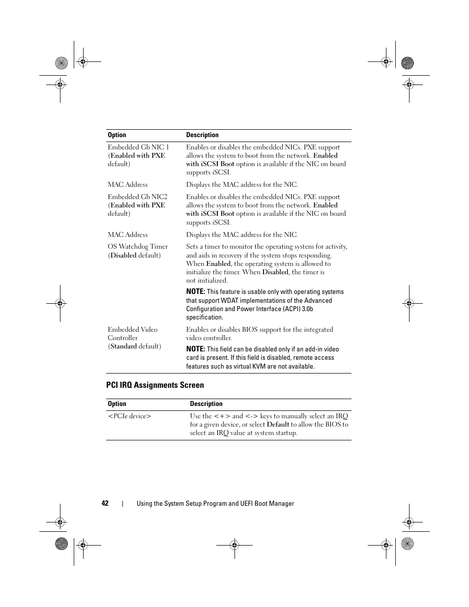 Pci irq assignments screen, See "pci irq | Dell PowerEdge T110 II User Manual | Page 42 / 142