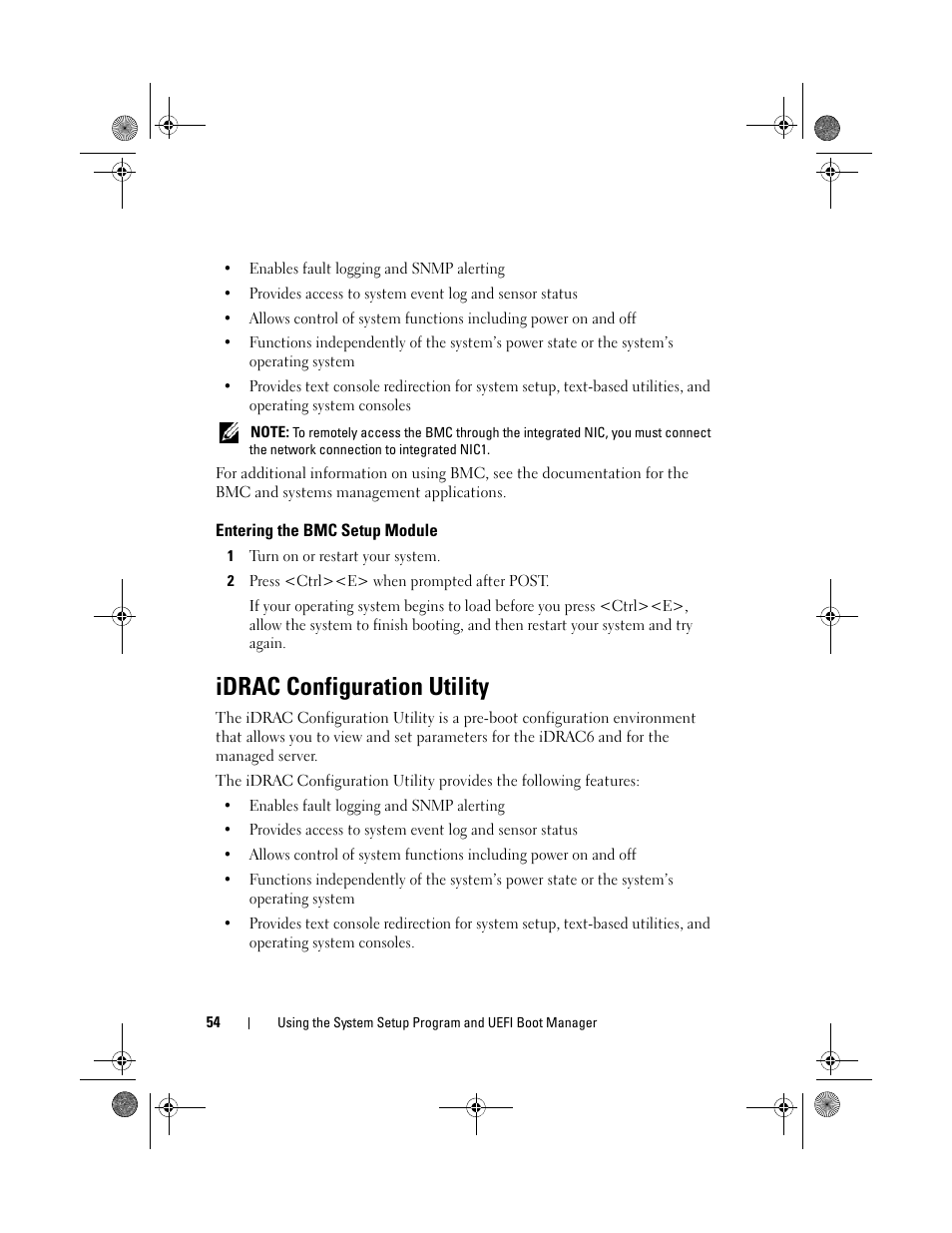 Entering the bmc setup module, Idrac configuration utility | Dell PowerEdge T110 II User Manual | Page 54 / 142