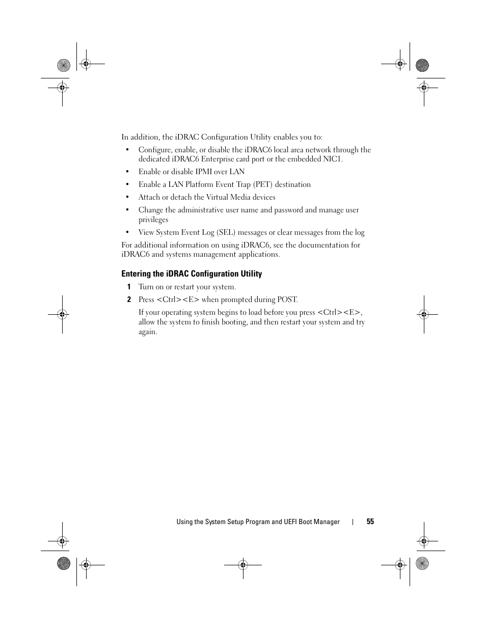 Entering the idrac configuration utility | Dell PowerEdge T110 II User Manual | Page 55 / 142