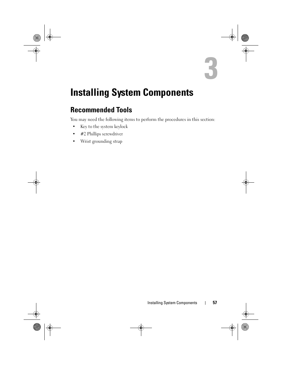 Installing system components, Recommended tools | Dell PowerEdge T110 II User Manual | Page 57 / 142