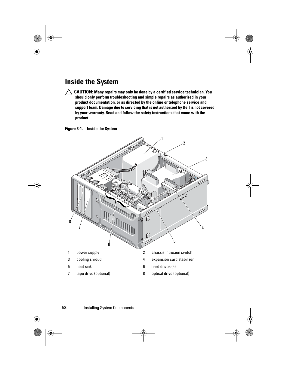 Inside the system | Dell PowerEdge T110 II User Manual | Page 58 / 142